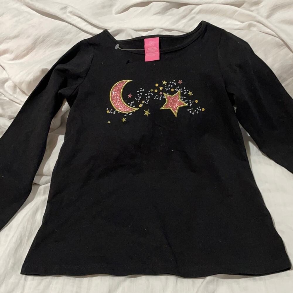 Issac Mizrahi 6x black long sleeve t with shimmer shooting moon and stars NWT